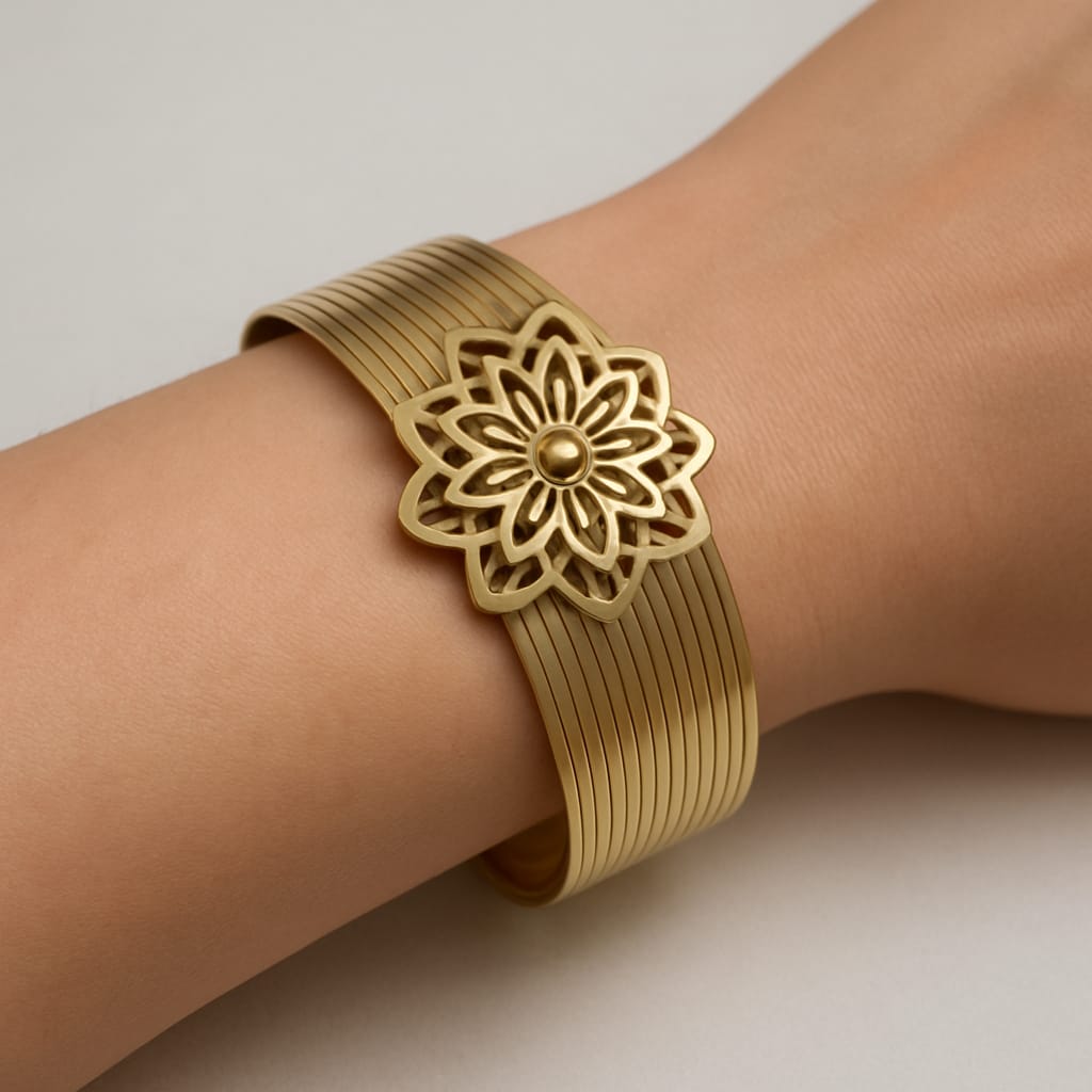 Golden Lotus Cuff Bracelet