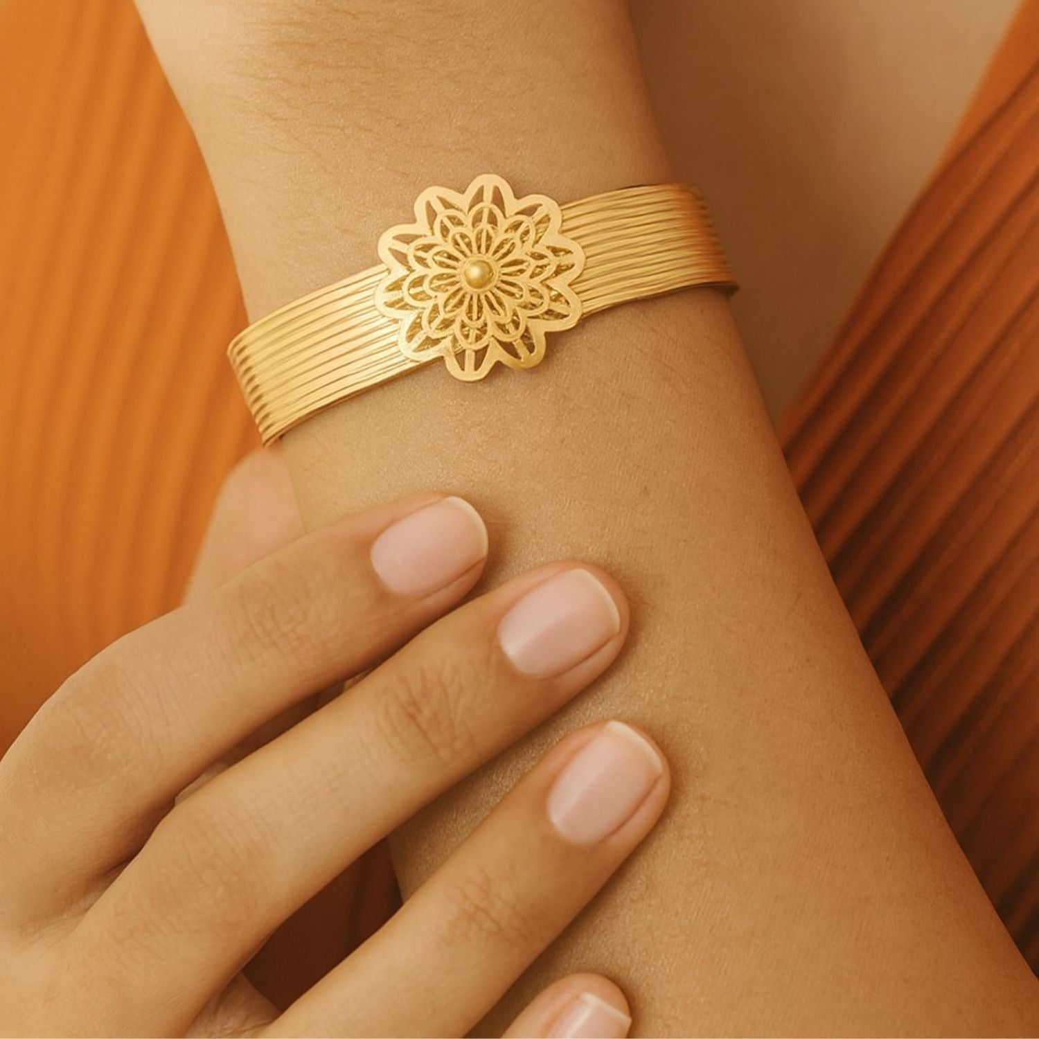 Golden Lotus Cuff Bracelet